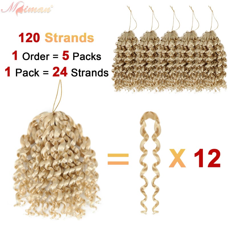 MIMAN 5 Packs 8 Inch Short Jamaican Bounce Crochet Hair Braids Synthetic Light Blonde Beach Curl Ocean Wave Crochet Braiding Hair Extention for Black Women DIY Mohawk Braided Bun Ponytail Hairstyle - Image 3